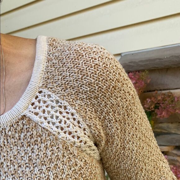 GG Basics Beige/white Open Knit Long Sleeve Sweater, good condition, Size Large - Picture 5 of 9